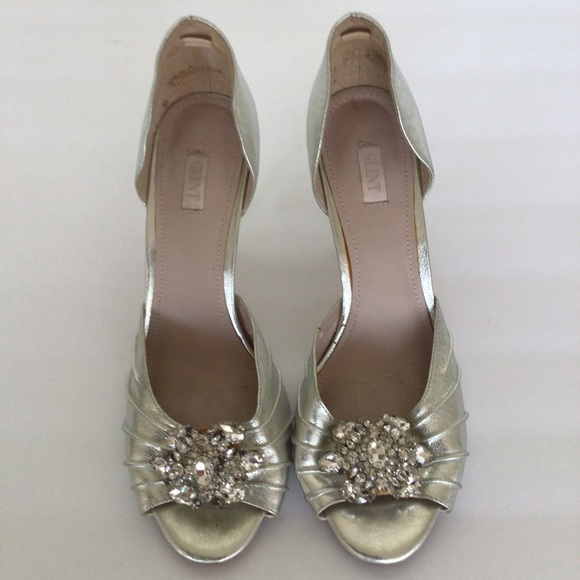 NORDSTROM GLINT SILVER WEDDING HEELS SIZE 9.5 - Picture 4 of 13